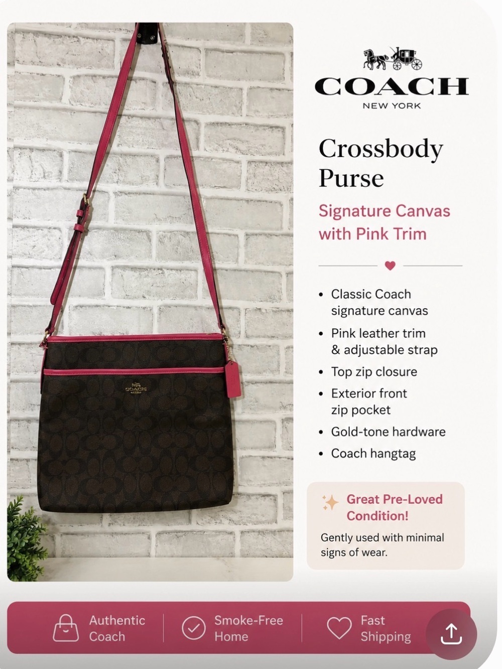 Coach Coach Signature PVC Leather Zip File Crossbody Bag F23866- see details